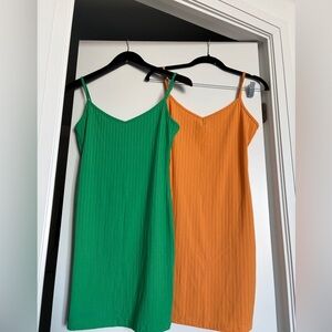 SHEIN Vibrant Green and Orange Midi Dresses